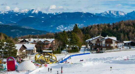 Beginners run for children and parents in ski resort