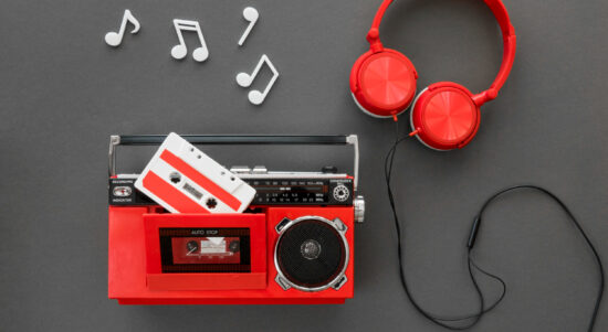 top-view-beautiful-music-concept